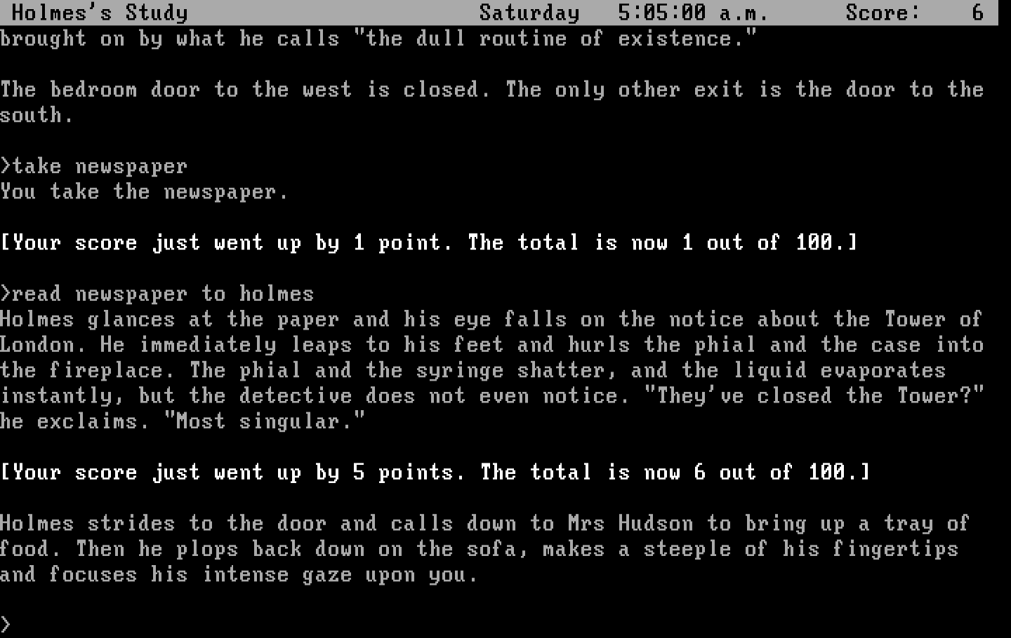 Sherlock: The Riddle of the Crown Jewels IBM PC/Compatibles Screenshot: Reading a newspaper...