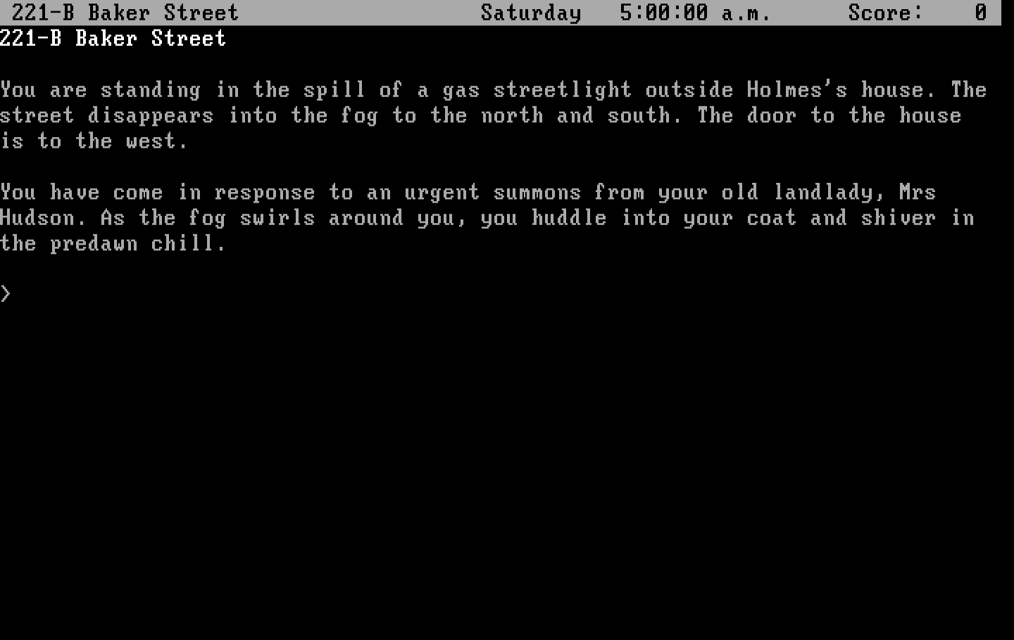 Sherlock: The Riddle of the Crown Jewels IBM PC/Compatibles Screenshot: The game begins here.