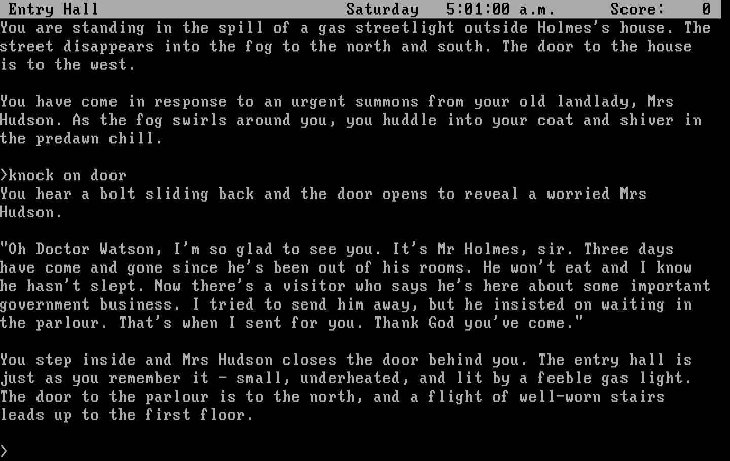 Sherlock: The Riddle of the Crown Jewels IBM PC/Compatibles Screenshot: Knocked on the door, and entered the house...