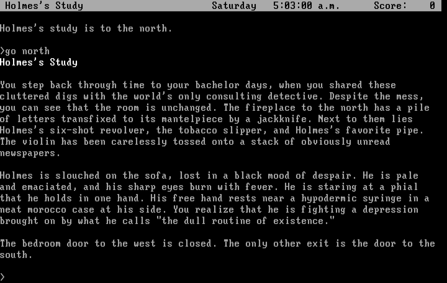 Sherlock: The Riddle of the Crown Jewels IBM PC/Compatibles Screenshot: In Holmes's study...