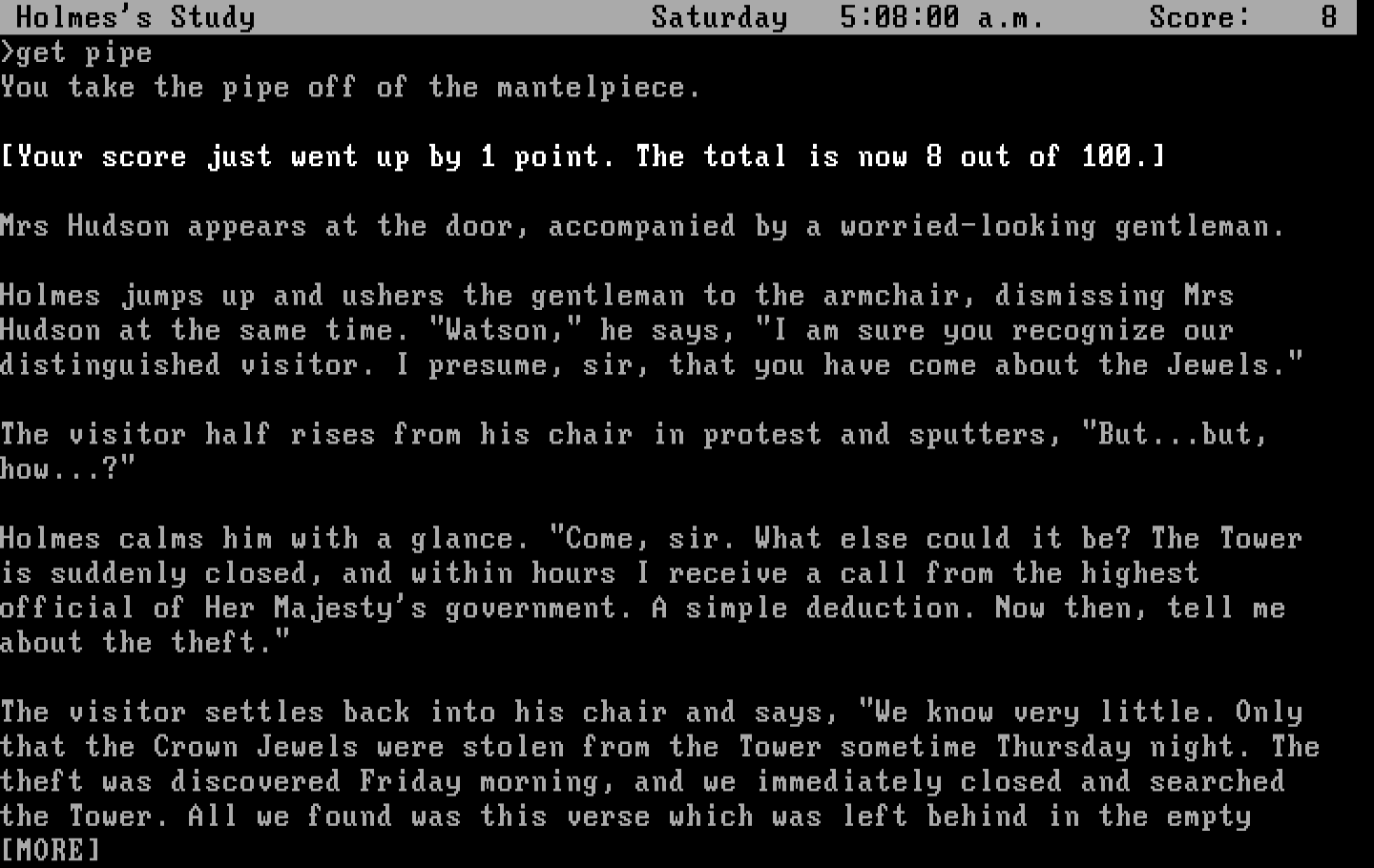 Sherlock: The Riddle of the Crown Jewels IBM PC/Compatibles Screenshot: Ah, we have a visitor!