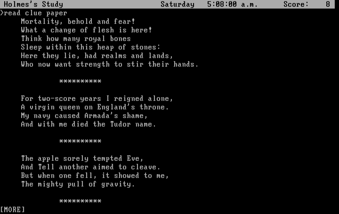 Sherlock: The Riddle of the Crown Jewels IBM PC/Compatibles Screenshot: Reading a clue...