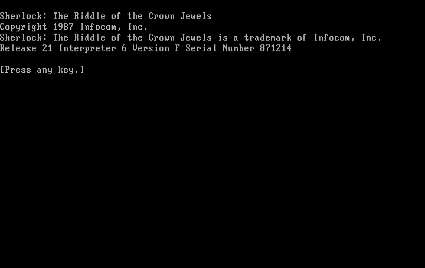 Sherlock: The Riddle of the Crown Jewels IBM PC/Compatibles Screenshot: Title screen.