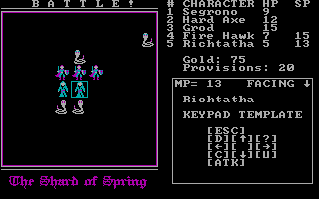 Shard of Spring IBM PC/Compatibles Screenshot: Player's turn to attack...