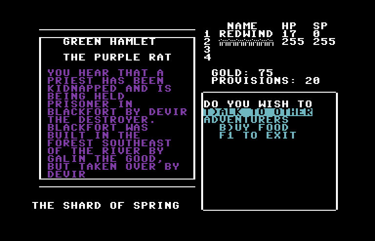 Shard of Spring Commodore 64 Screenshot: Talking to other characters...