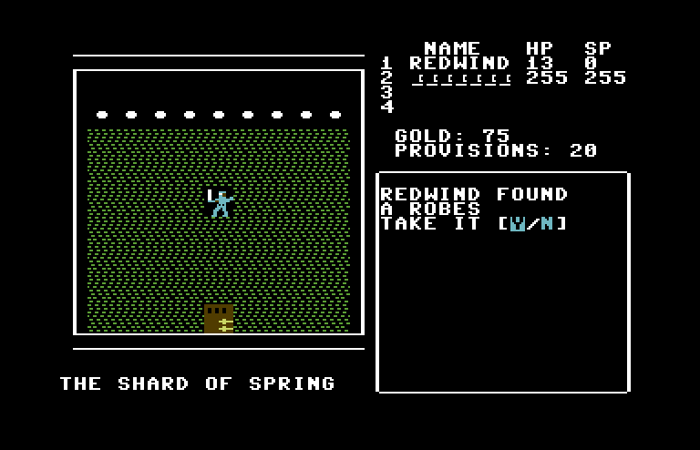 Shard of Spring Commodore 64 Screenshot: Battle results...Take the found item(s)?