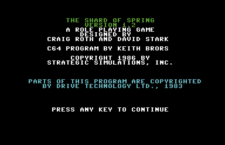 Shard of Spring Commodore 64 Screenshot: Title screen.