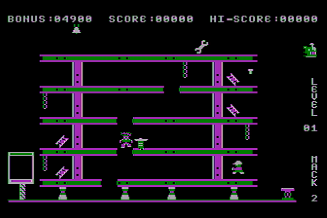 Hard Hat Mack Atari 8-bit Screenshot: Game start.