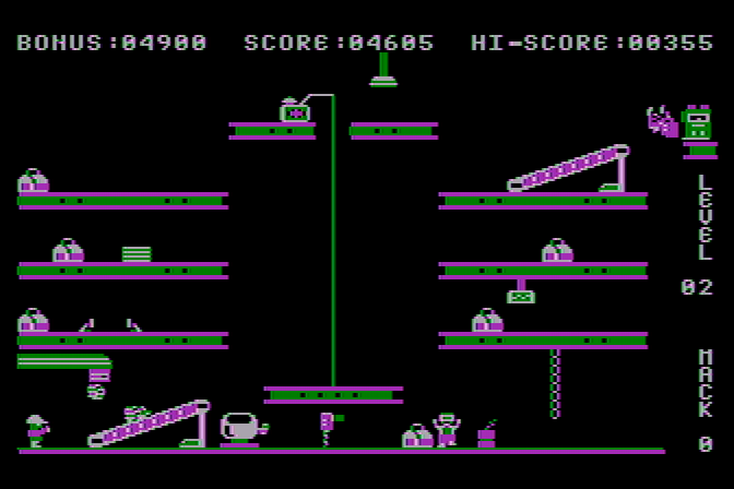 Hard Hat Mack Atari 8-bit Screenshot: On to level 2...