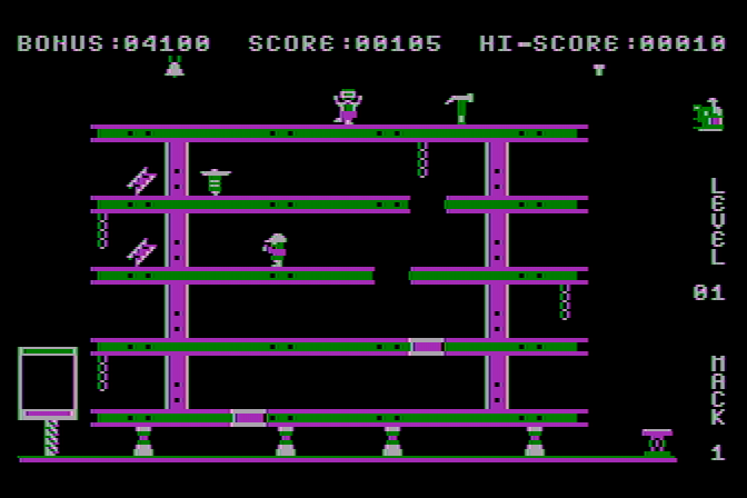 Hard Hat Mack Atari 8-bit Screenshot: A few pieces back in place...more to go!