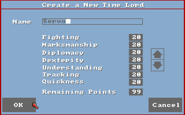 Alien Fires: 2199 AD Amiga Screenshot: Setting your new character stats.