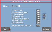 Alien Fires: 2199 AD for Amiga - Setting your new character stats.