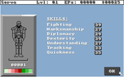 Alien Fires: 2199 AD for Amiga - The character stats menu.