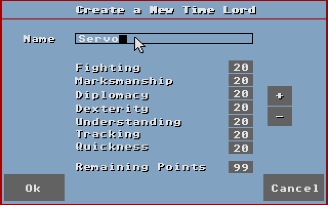 Alien Fires: 2199 AD Atari ST Screenshot: Setting up a new character.