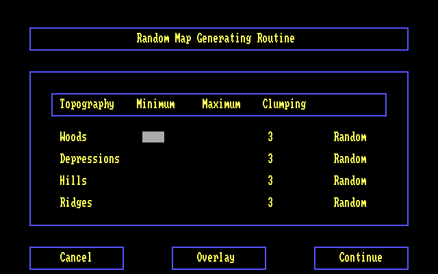 UMS: The Universal Military Simulator IBM PC/Compatibles Screenshot: You can also randomly generate a new map.