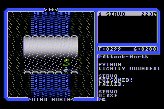 Ultima IV: Quest of the Avatar Atari 8-bit Screenshot: Battle time!