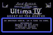 Ultima IV: Quest of the Avatar for Atari 8-bit - The main menu.