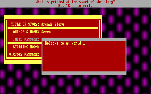Computer Novel Construction Set IBM PC/Compatibles Screenshot: Defining the start of the story.