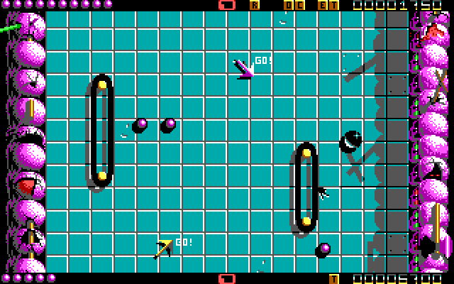 Ballistix IBM PC/Compatibles Screenshot: There are now some obstacles in the playfield.