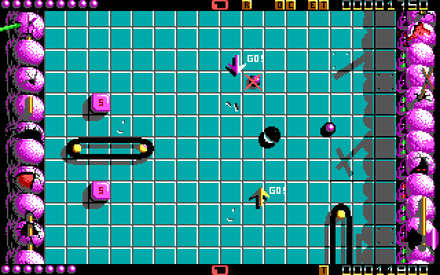 Ballistix IBM PC/Compatibles Screenshot: Different rounds have different barriers in the playfield.