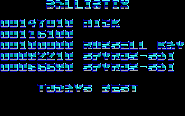Ballistix IBM PC/Compatibles Screenshot: High scores.