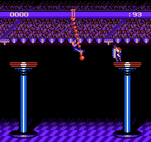 American Gladiators NES / Famicom Screenshot: Swinging...can I knock my opponent over?