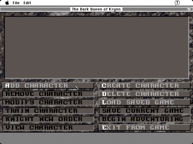 Dark Queen of Krynn, The Macintosh Screenshot: Main menu.