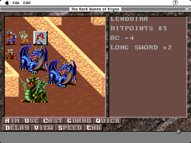 Dark Queen of Krynn, The Macintosh Screenshot: Attacking dragons...