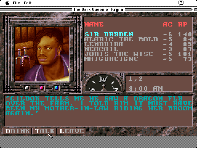 Dark Queen of Krynn, The Macintosh Screenshot: People sometimes talk at the inn...