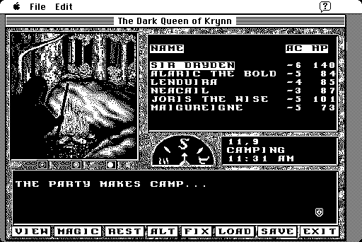 Dark Queen of Krynn, The Macintosh Screenshot: Camping for the night...