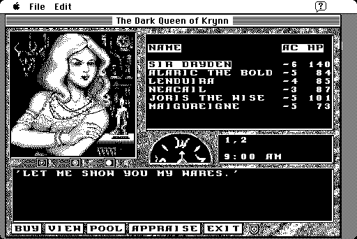 Dark Queen of Krynn, The Macintosh Screenshot: Buy some items in the shop.