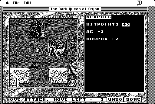 Dark Queen of Krynn, The Macintosh Screenshot: Attacking some dragons...