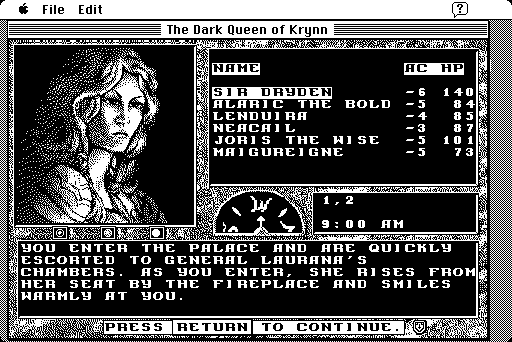 Dark Queen of Krynn, The Macintosh Screenshot: Visiting the palace.