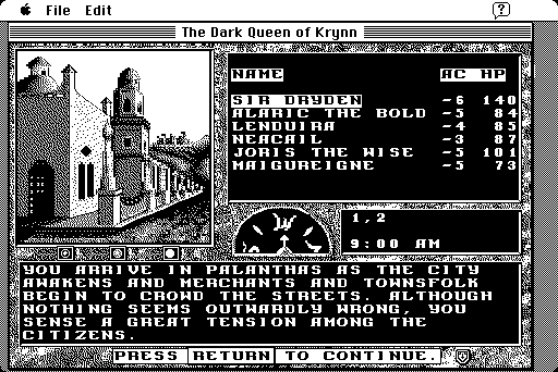 Dark Queen of Krynn, The Macintosh Screenshot: Game start.