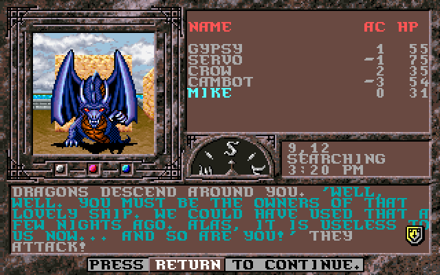 Dark Queen of Krynn, The IBM PC/Compatibles Screenshot: Dragons attack!