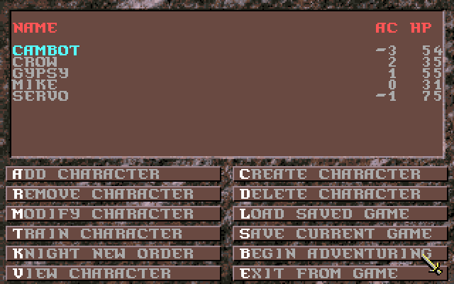 Dark Queen of Krynn, The IBM PC/Compatibles Screenshot: The main menu.