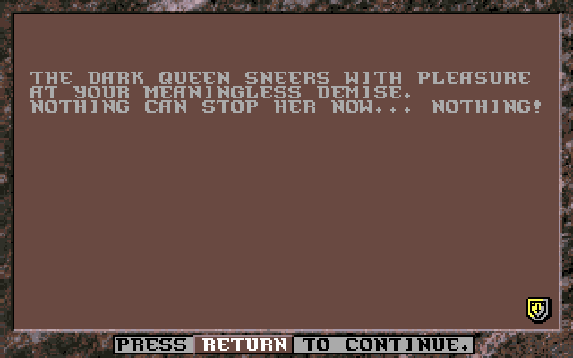 Dark Queen of Krynn, The IBM PC/Compatibles Screenshot: Game over.