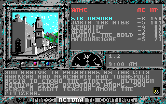 Dark Queen of Krynn, The IBM PC/Compatibles Screenshot: Game start; your adventure begins here!