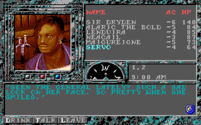 Dark Queen of Krynn, The Amiga Screenshot: Talking with people at a bar.