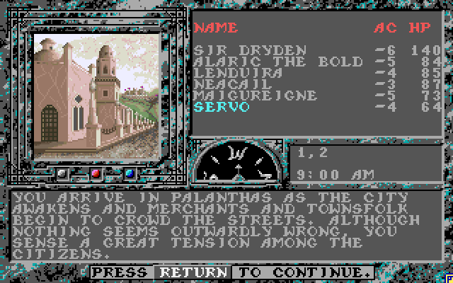 Dark Queen of Krynn, The Amiga Screenshot: Game start; your adventure begins here!
