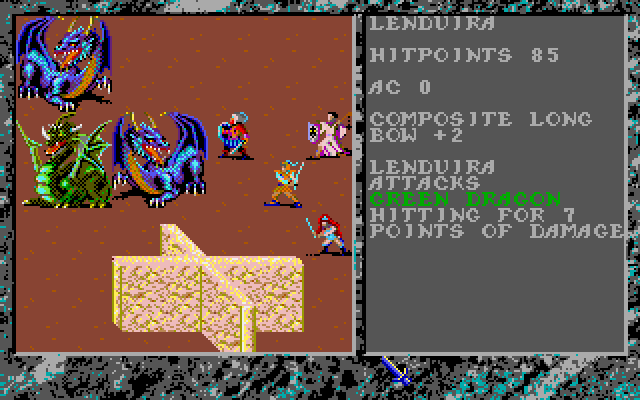 Dark Queen of Krynn, The Amiga Screenshot: Attacking a dragon...