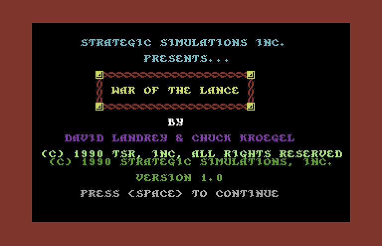 War of the Lance Commodore 64 Screenshot: Title screen.