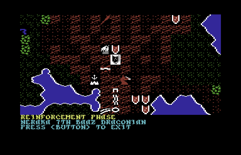 War of the Lance Commodore 64 Screenshot: Map view during reinforcement phase.