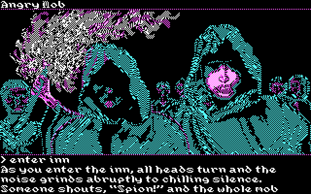Transylvania III: Vanquish the Night IBM PC/Compatibles Screenshot: These folks don't look friendly...what should I do now?