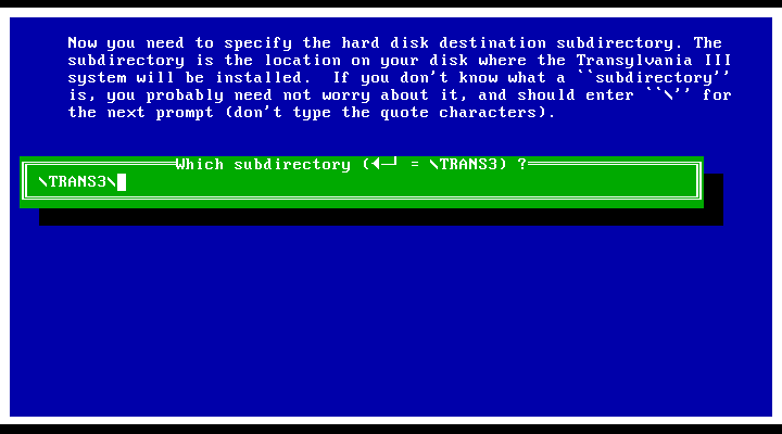Transylvania III: Vanquish the Night IBM PC/Compatibles Screenshot: Select an installation directory.
