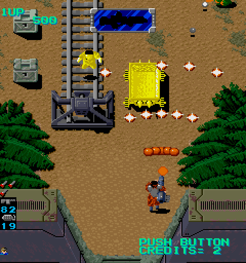 Heavy Barrel Arcade Screenshot: Attacking with an upgraded weapon...