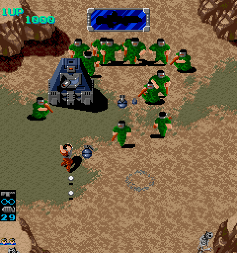Heavy Barrel Arcade Screenshot: Hit by a tank!