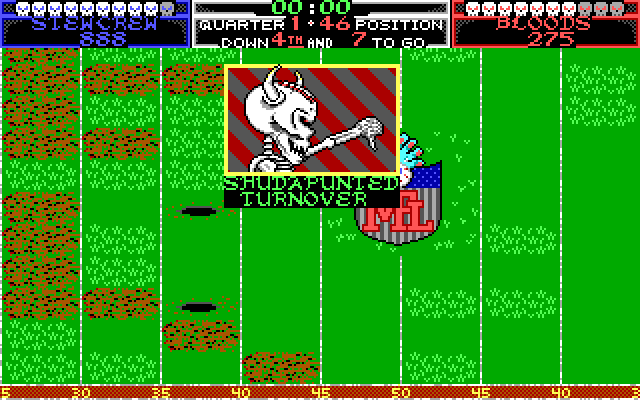 Grave Yardage IBM PC/Compatibles Screenshot: Ref calls Shudapunted Turnover.