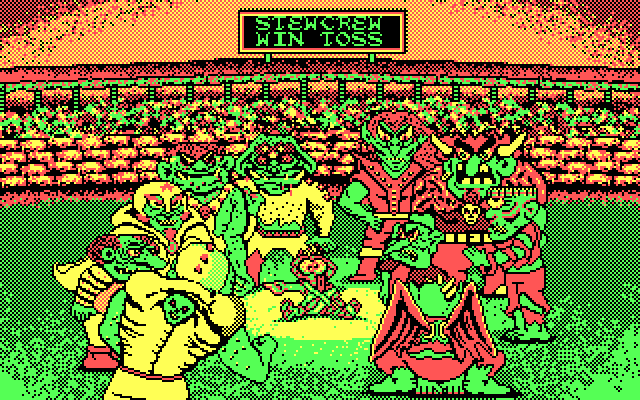 Grave Yardage IBM PC/Compatibles Screenshot: Here's the coin toss...