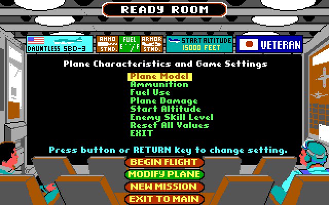Battlehawks 1942 IBM PC/Compatibles Screenshot: You can also change your plane characteristics a bit...